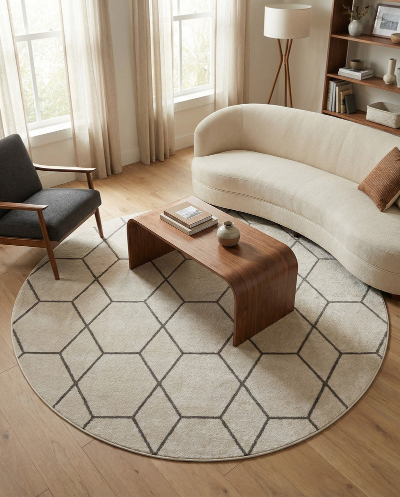 Trellis Mosaic Collection Area Rug - Arborville (Ivory) Round Ivory  lifestyle 41
