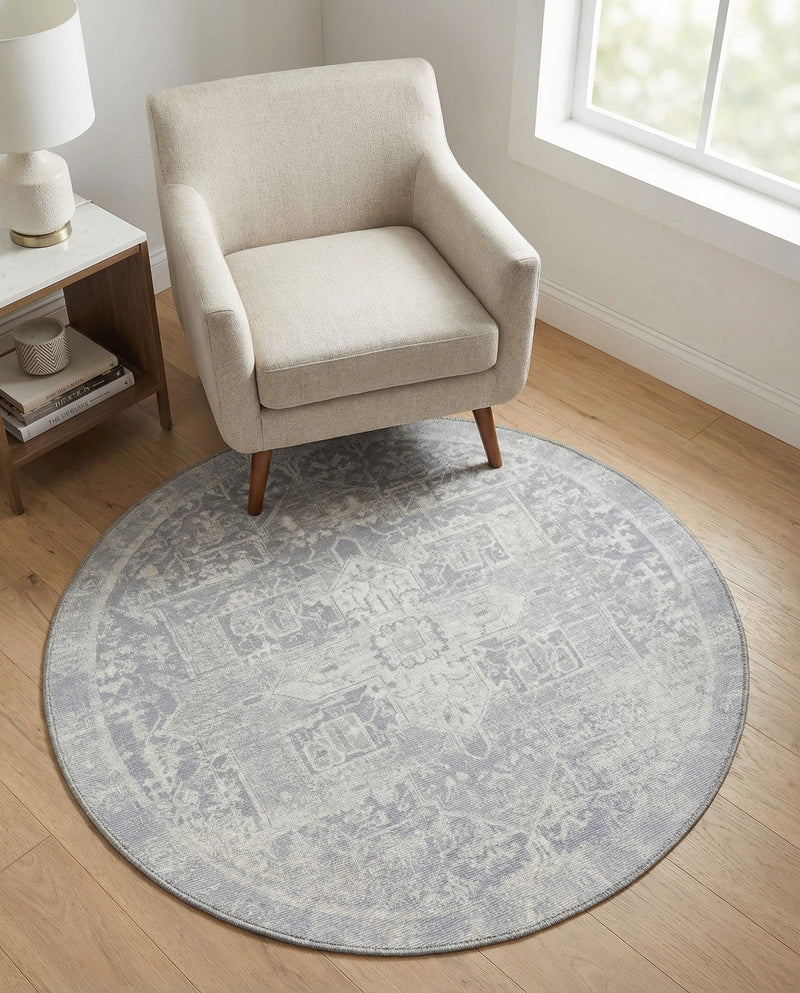 Heritage Elegance Collection Area Rug -  Windsor (Gray) Round Gray  lifestyle 45
