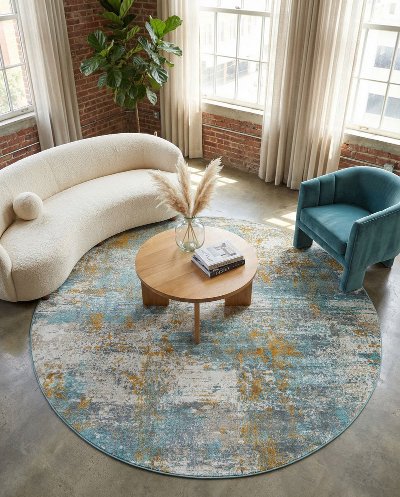 Arcadia Rugs Collection Area Rug -  Nirvana Round Cream Blue  lifestyle 64