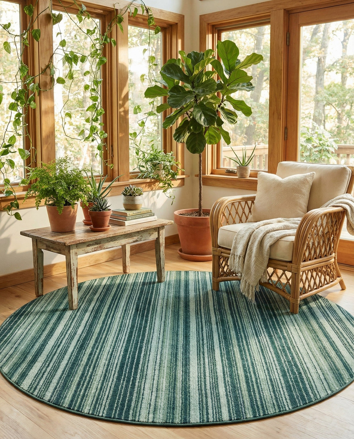 Jewel Oasis Collection Area Rug - Sapphire (Green) Round Green  lifestyle 89