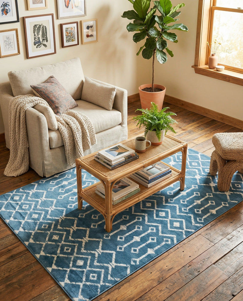 Marrakech Lattice Collection Area Rug - Medina (Blue) Rectangle Blue  lifestyle 10