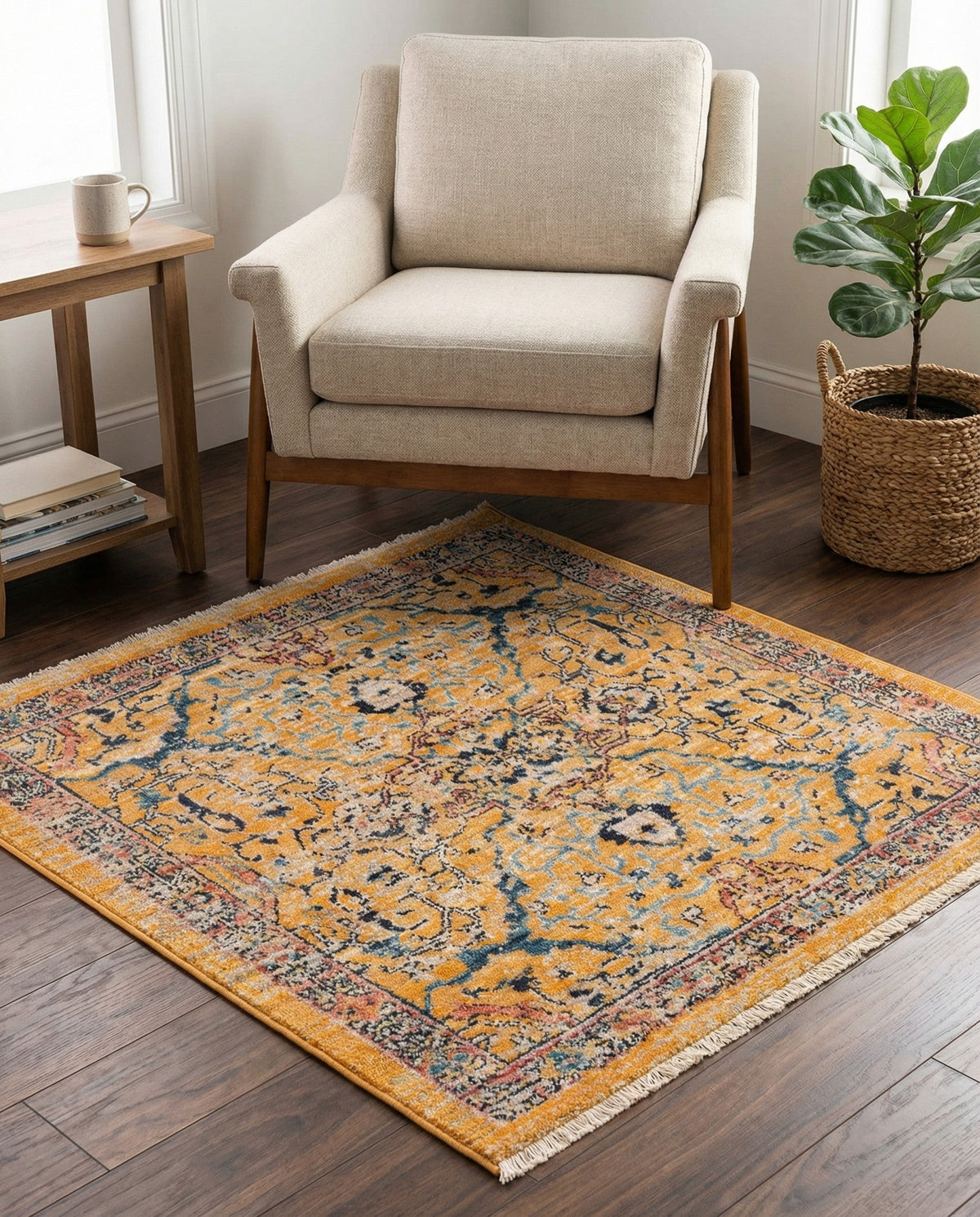 Seville Stripes Collection Area Rug -  Malaga (Yellow) Square Yellow  lifestyle 93