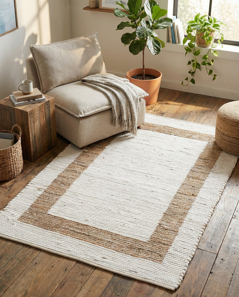 Osian Looms Collection Area Rug - Durham Rectangle White and Natural  lifestyle 41