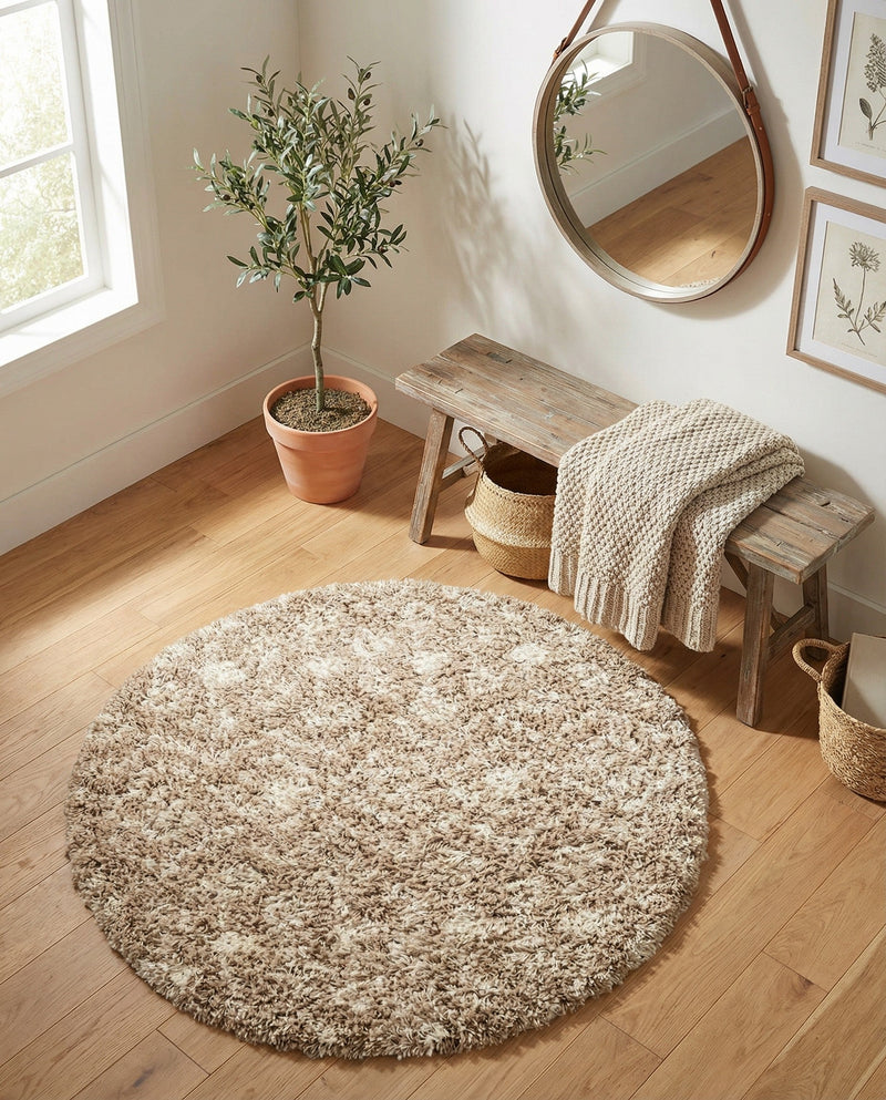 Berber Lattice Shag Collection Area Rug - Atlas (Light Brown) Round Light Brown  lifestyle 63