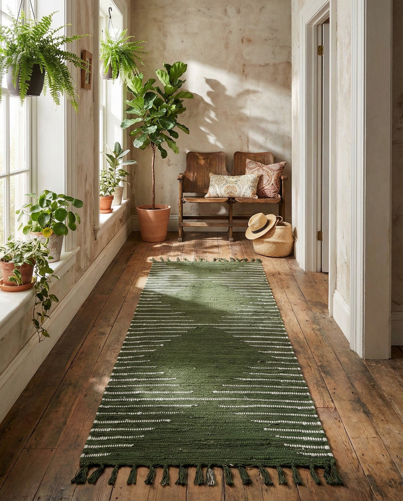 Thar Cotton Collection Area Rug - Jaisalmer (Green) Runner Green  lifestyle 49