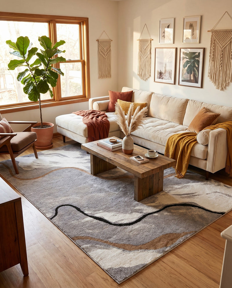 Sienna Collection Area Rug -  Tuscany Rectangle Gray and Ivory  lifestyle 23