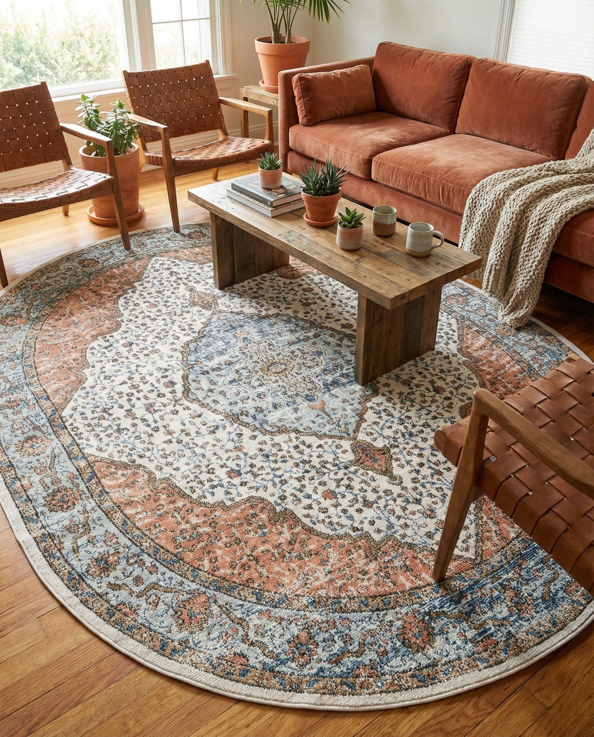 Mykonos Manor Collection Area Rug - Delos Oval Ivory  lifestyle 175