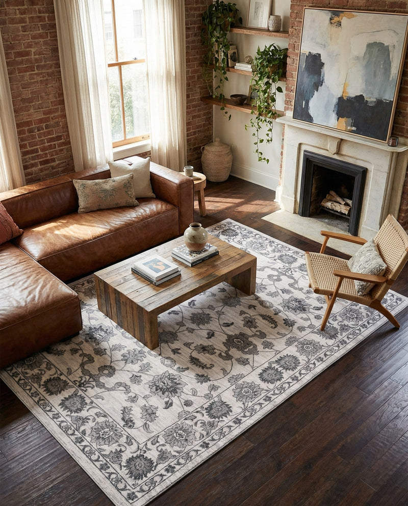 Charleston Elegance Collection Area Rug -  Seaport (white Gray) Rectangle white Gray  lifestyle 4