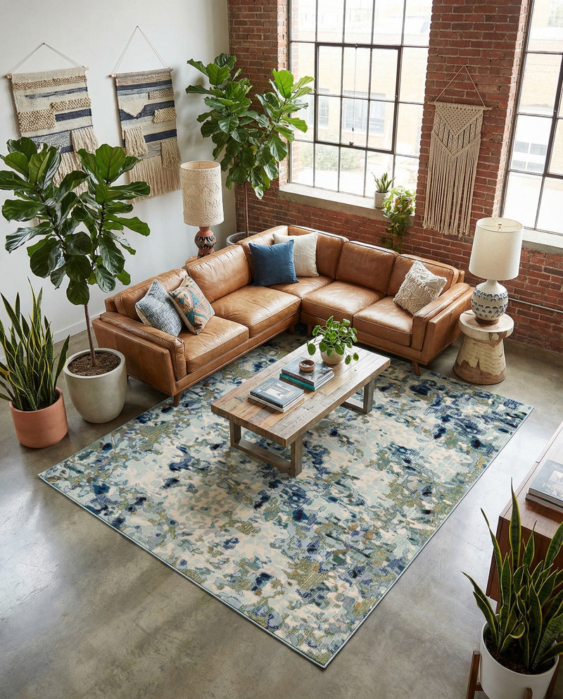 Chromatic Oasis Collection Area Rug -  Lagoon Rectangle Light Blue  lifestyle 32