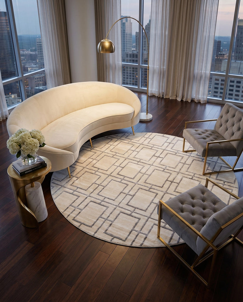 Hollywood Luxe Collection Area Rug -  Beverly (White Silver) Round White Silver  lifestyle 47