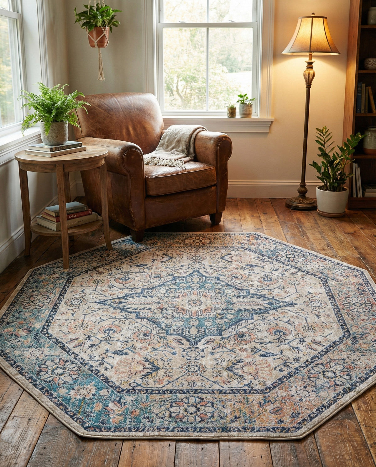 Seville Stripes Collection Area Rug - Cadiz (Blue) Octagon Blue  lifestyle 85