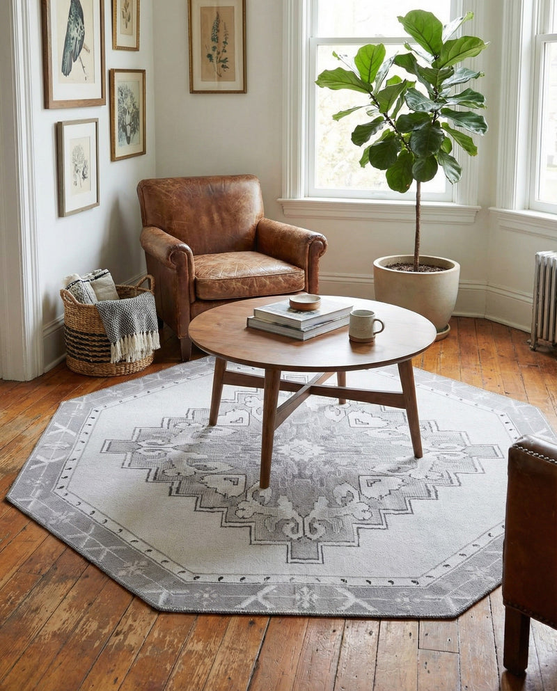 Heritage Elegance Collection Area Rug -  Winterthur (white Gray) Octagon white Gray  lifestyle 77