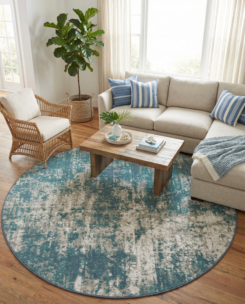 Seaside Haven Rugs Collection Area Rug -  Schooner Round Blue  lifestyle 55
