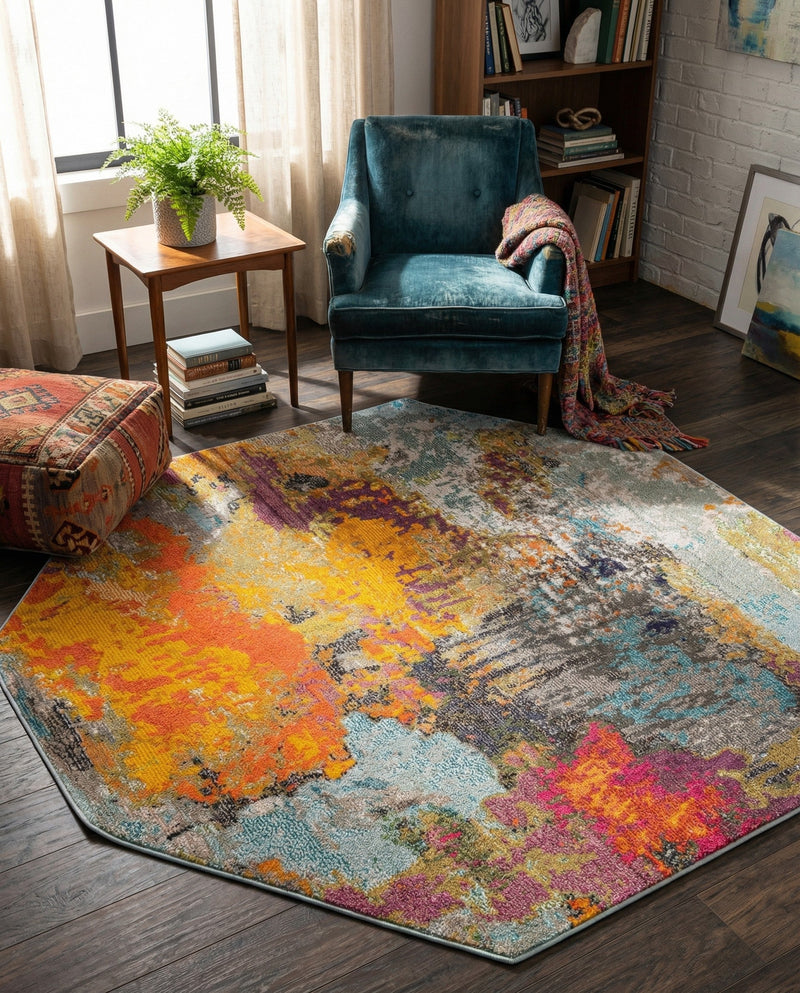 Colorburst Oasis Collection Area Rug -  Spectrum Octagon Multi  lifestyle 69