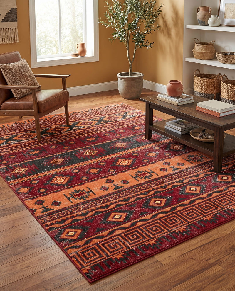 Geneva Terrace Collection Area Rug - Montreux Rectangle Rust Red  lifestyle 13