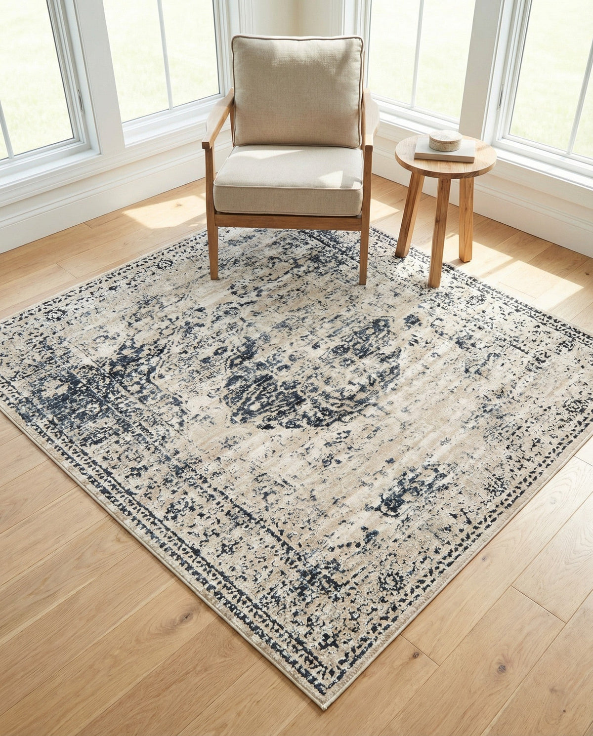 Coastal Manor Collection Area Rug -  Dunes Square Dark Blue  lifestyle 107