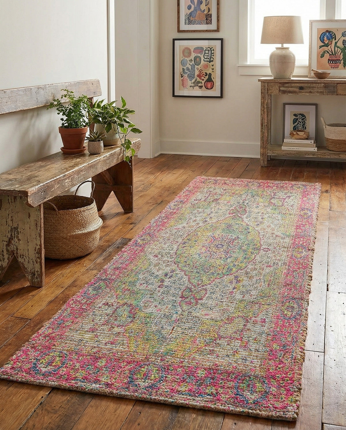 Savannah Threads Collection Area Rug - Charleston Runner Ivory Pink  lifestyle 93