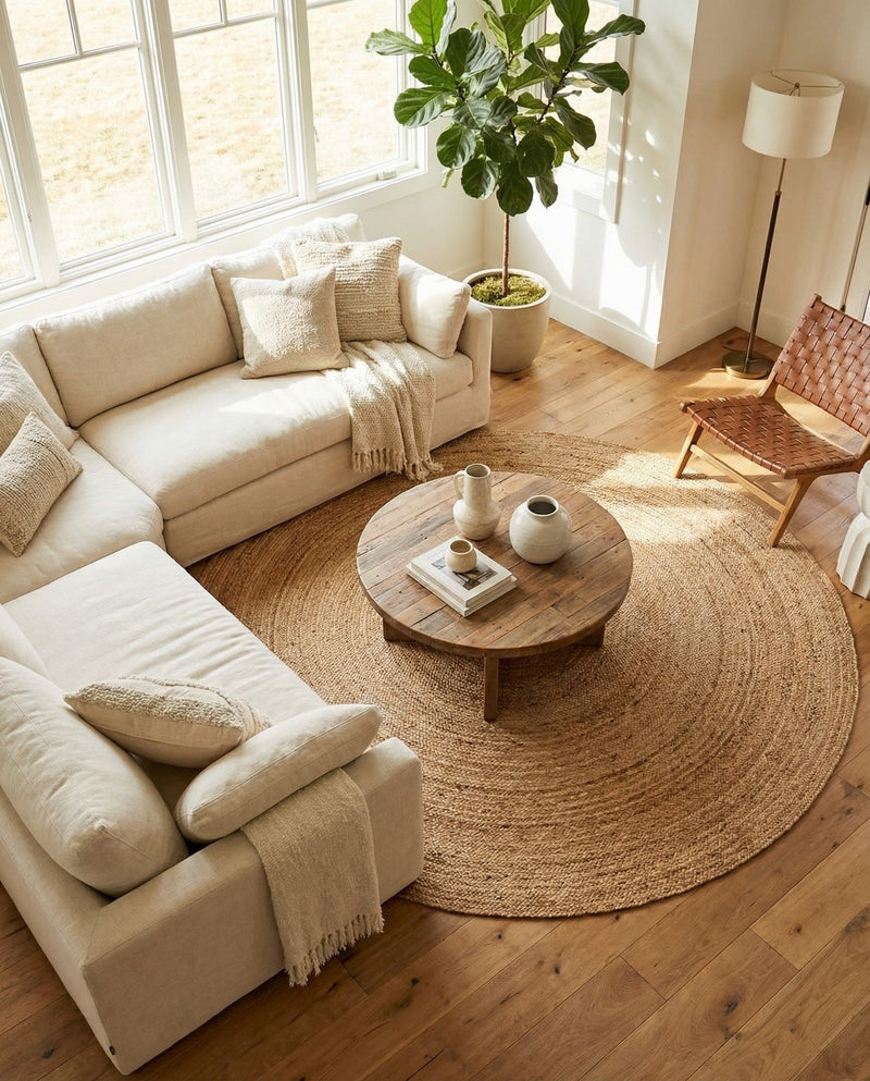 Woven Seaside Elegance Collection Area Rug - Coastline Round Natural  lifestyle 70