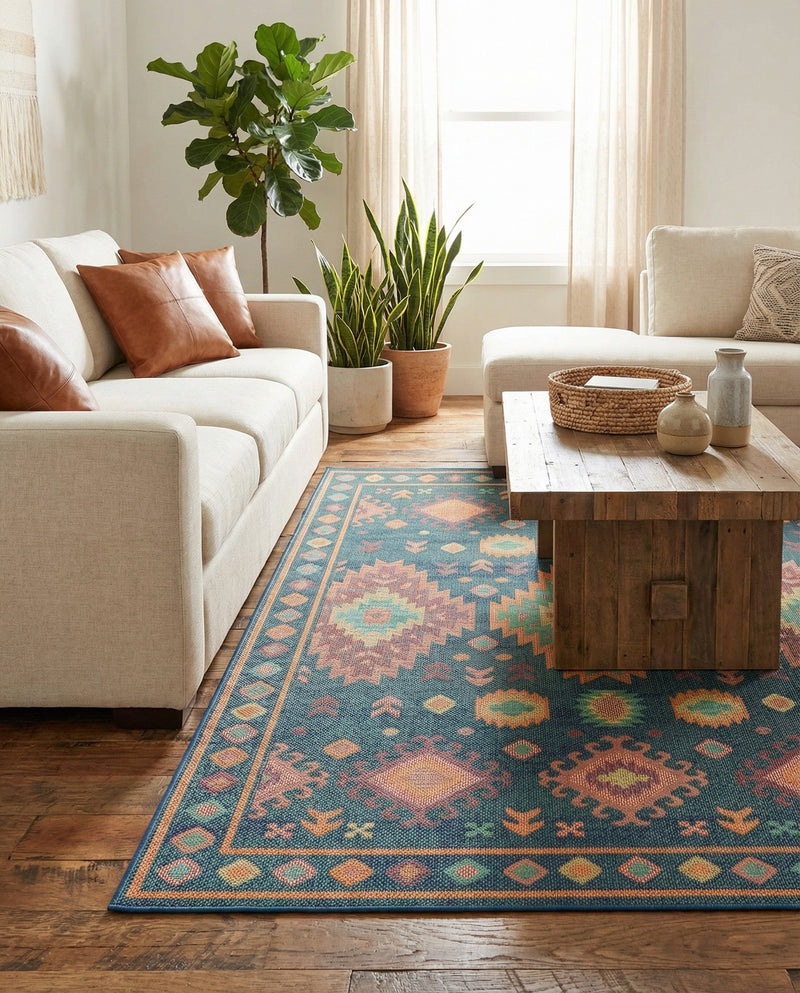 Coastal Terrace Collection Area Rug -  Dunes Rectangle Navy Blue  lifestyle 17
