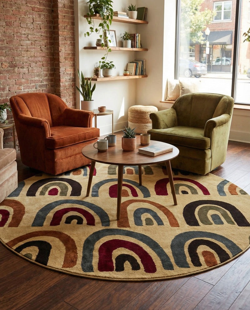 Bistro Lounge Collection Area Rug -  Breve Round Cream  lifestyle 53