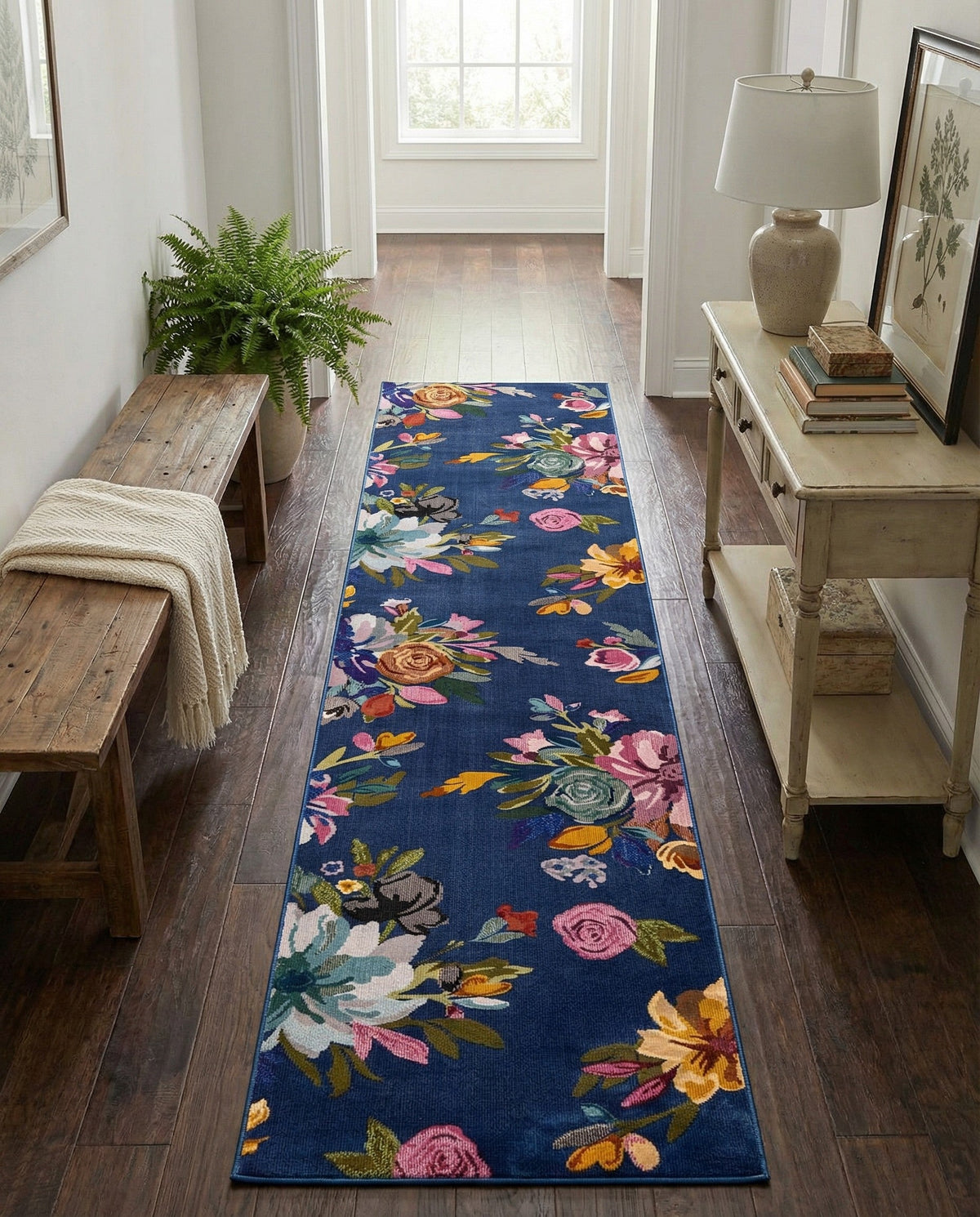 Meadow Breeze Collection Area Rug - Wildflower Runner Blue  lifestyle 138