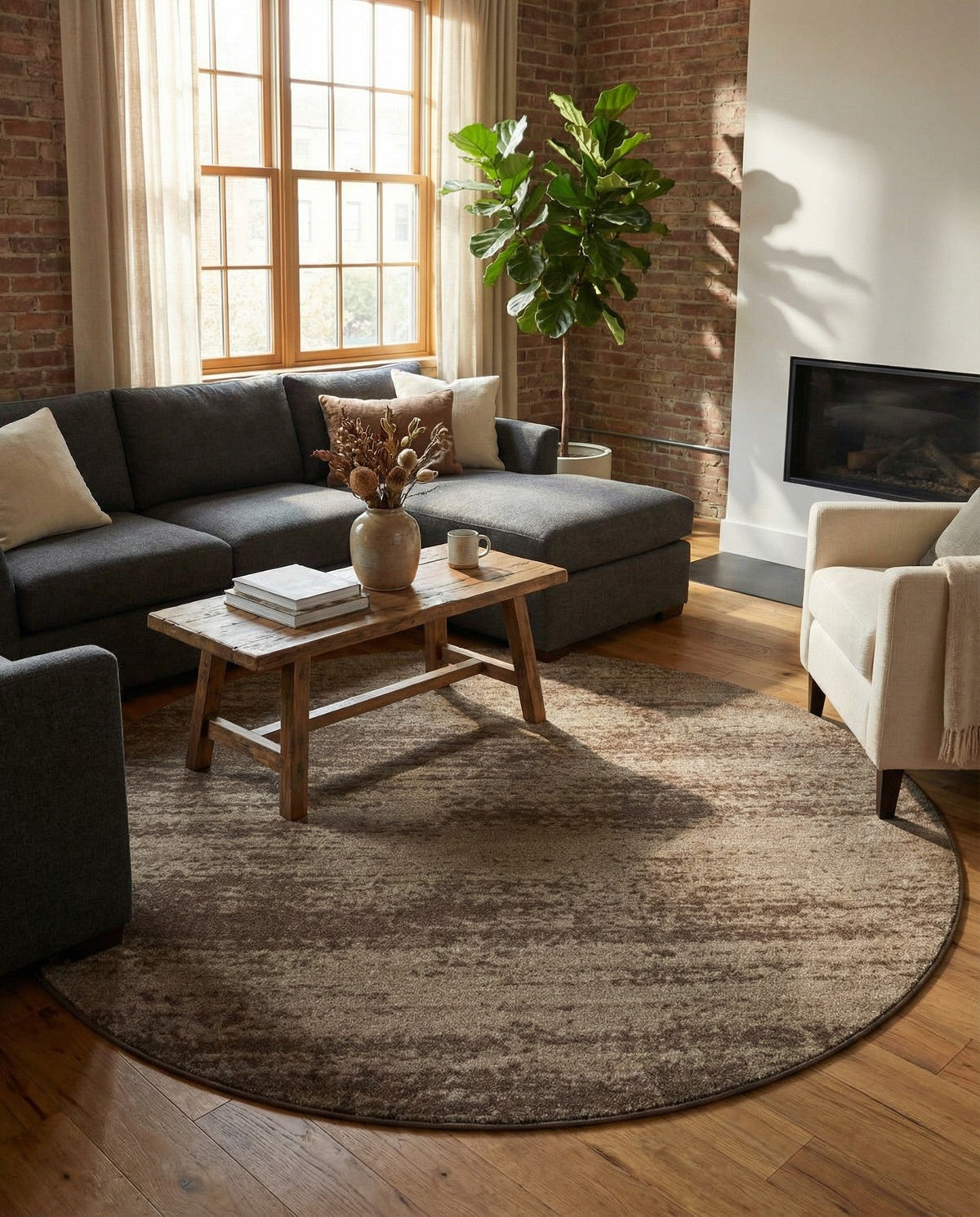 Studio Haven Collection Area Rug -  Gallery (Brown) Round Brown  lifestyle 93