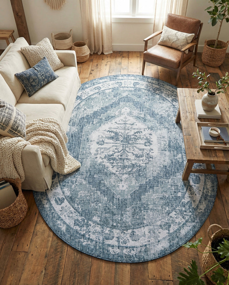Patio Heritage Collection Area Rug -  Augusta (Blue) Oval Blue  lifestyle 30