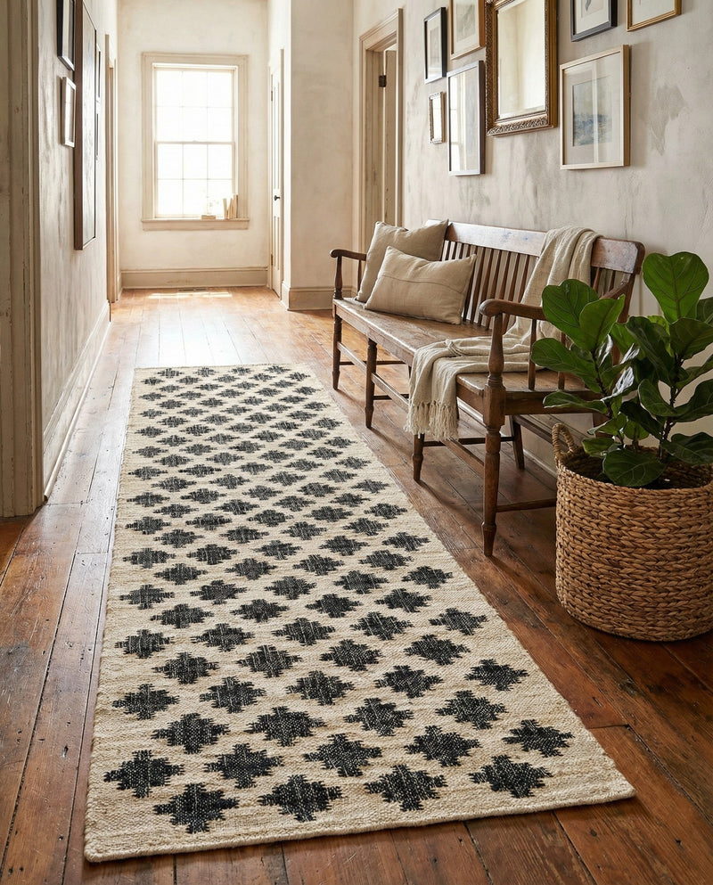Benares Handwoven Jute Collection Area Rug -  Bodhi Runner Beige and Black  lifestyle 66