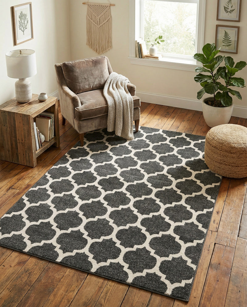 Lattice Gardens Collection Area Rug -  Bloomfield (Black) Rectangle Black  lifestyle 6
