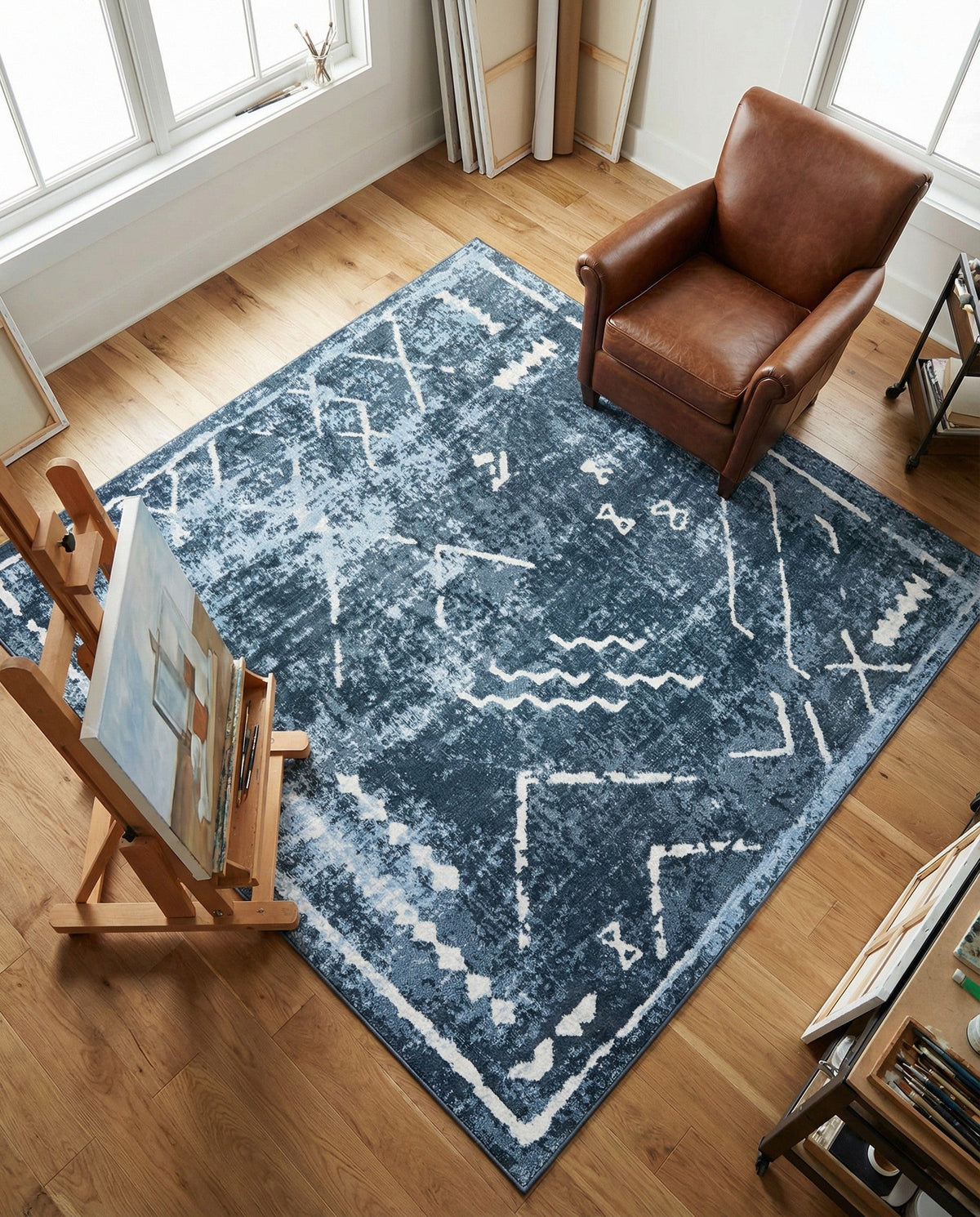 Aegean Elegance Washables Collection Area Rug - Santorini Square Navy Blue  lifestyle 46