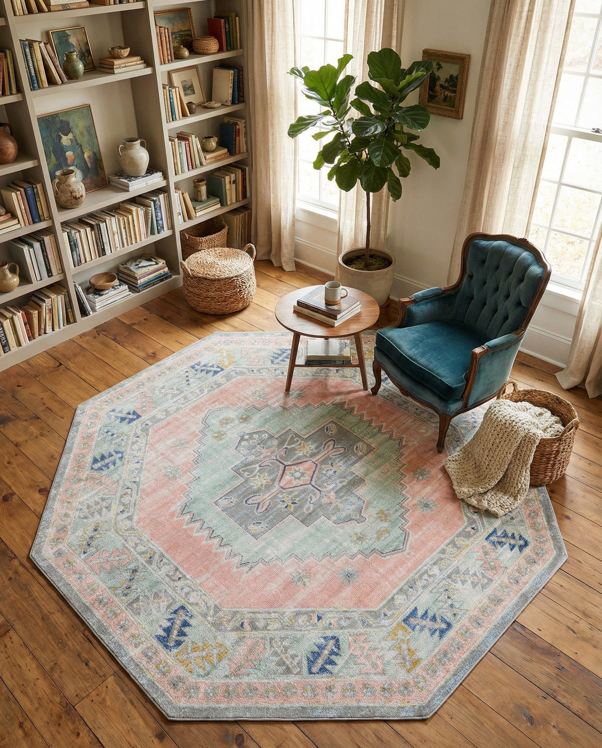 Savannah Series Collection Area Rug -  Augusta (Pink) Octagon Pink  lifestyle 110