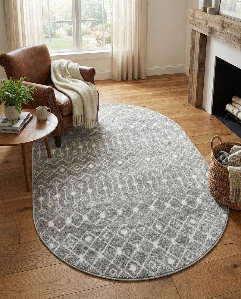 Mediterranean Lattice Collection Area Rug - Santorini (Gray) Oval Gray  lifestyle 69