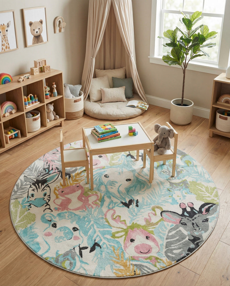 Wonder Tykes Collection Area Rug -  Splash Round Multi  lifestyle 54