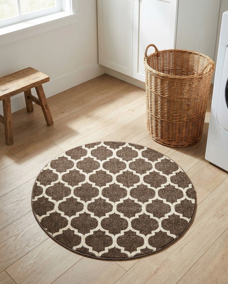 Lattice Gardens Collection Area Rug -  Bloomfield (Brown) Round Brown  lifestyle 33