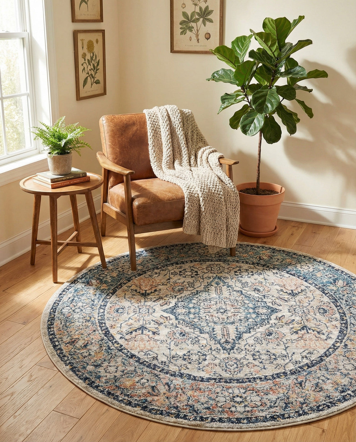 Seville Stripes Collection Area Rug - Cadiz (Blue) Round Blue  lifestyle 87