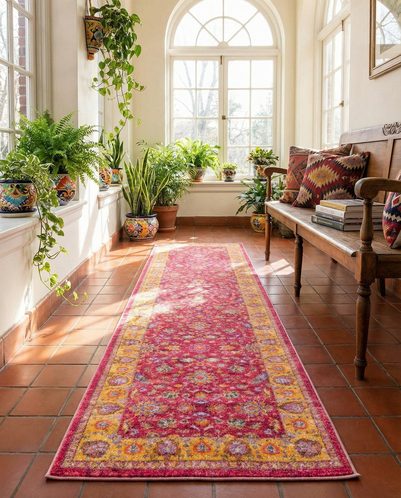 Casablanca Tapestry Collection Area Rug -  Marrakech (Berry Pink) Runner Berry Pink  lifestyle 45
