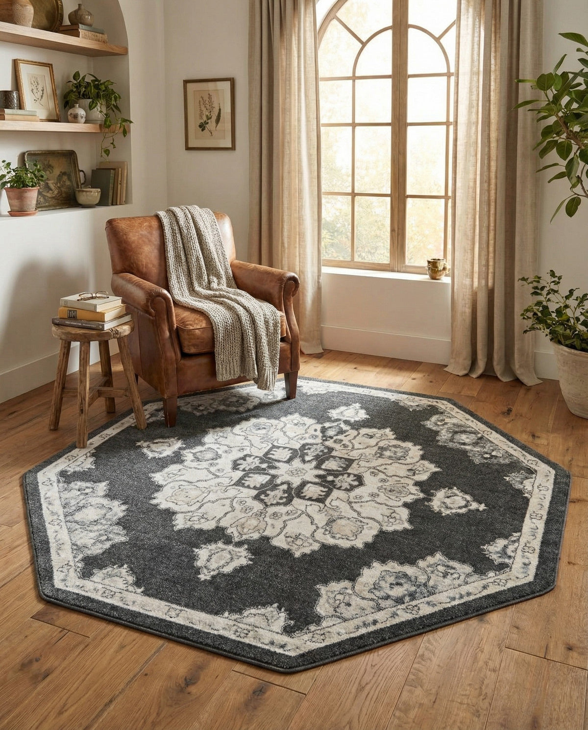 Beverly Grove Collection Area Rug - Melrose (Charcoal) Octagon Charcoal  lifestyle 68
