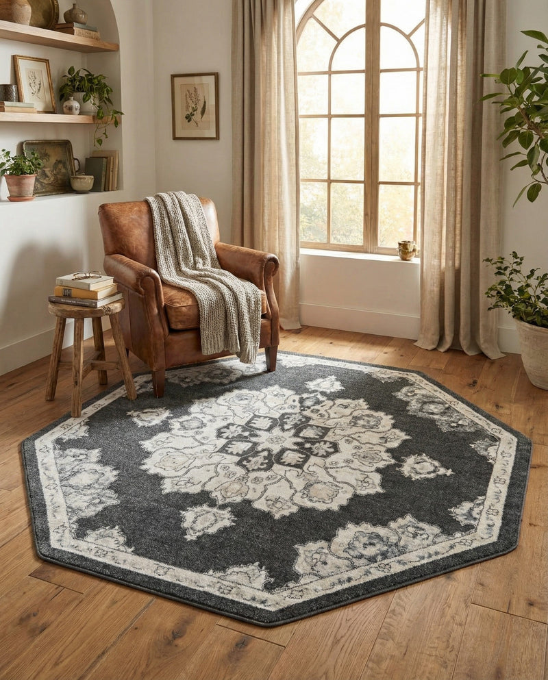 Beverly Grove Collection Area Rug - Melrose (Charcoal) Octagon Charcoal  lifestyle 68