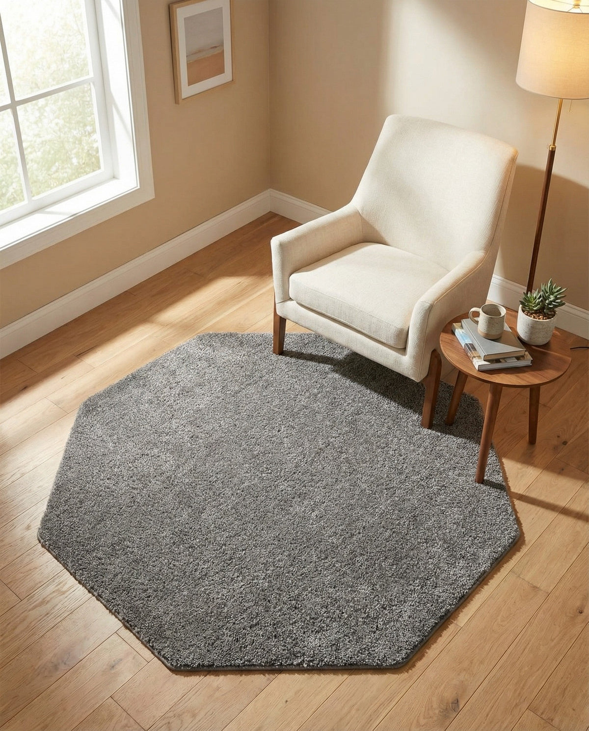 Solid Shag Seaside Collection Area Rug - Azure Cove (Gray) Octagon Gray  lifestyle 86