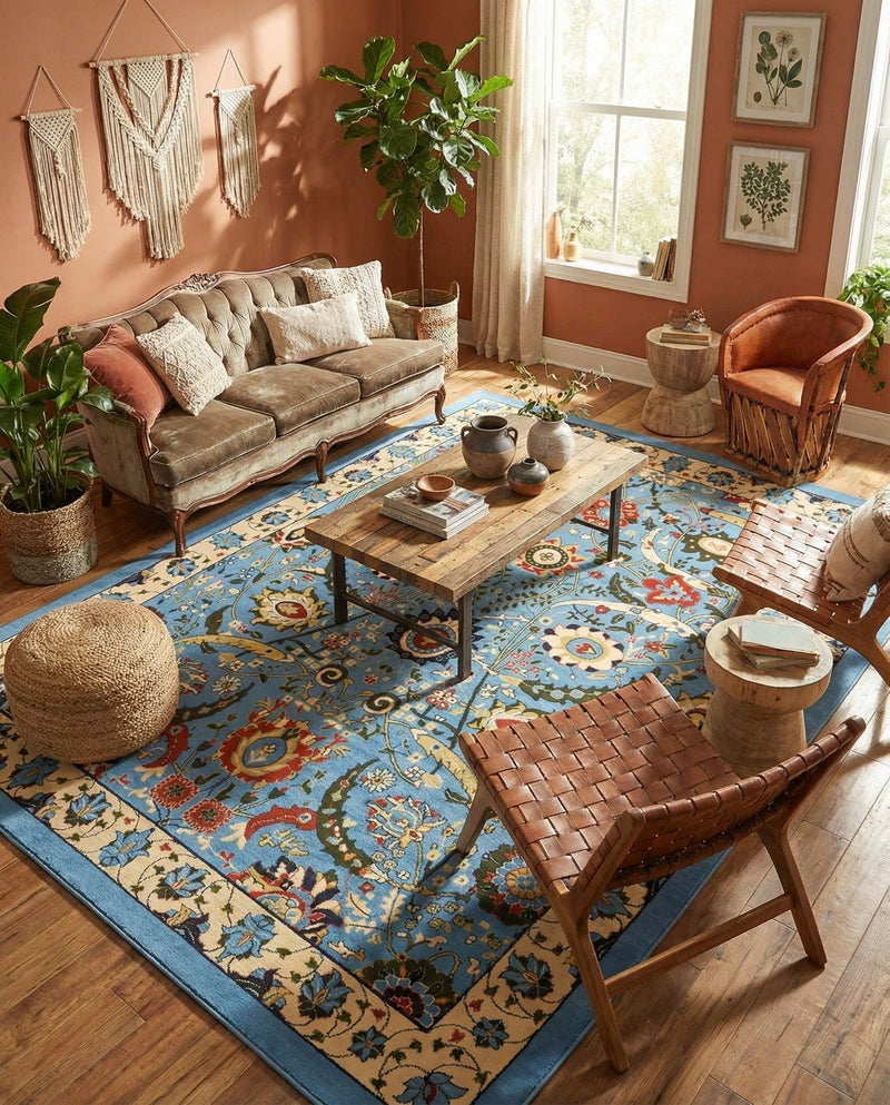 Tabriz Tapestry Collection Area Rug - Sahand (Blue) Rectangle Blue  lifestyle 19