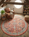 Seville Stripes Collection Area Rug -  Malaga (Brick Red) Round Brick Red  lifestyle 69