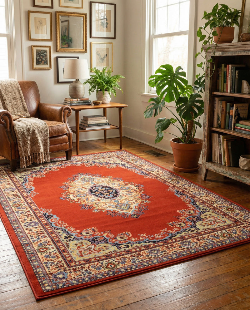 Tabriz Tapestry Collection Area Rug - Azerbaijan (Terracotta) Rectangle Terracotta  lifestyle 17