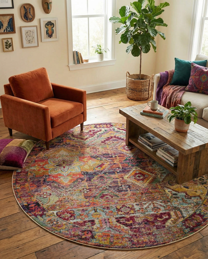 Sierra Collection Area Rug -  Catalina Round Multi  lifestyle 54