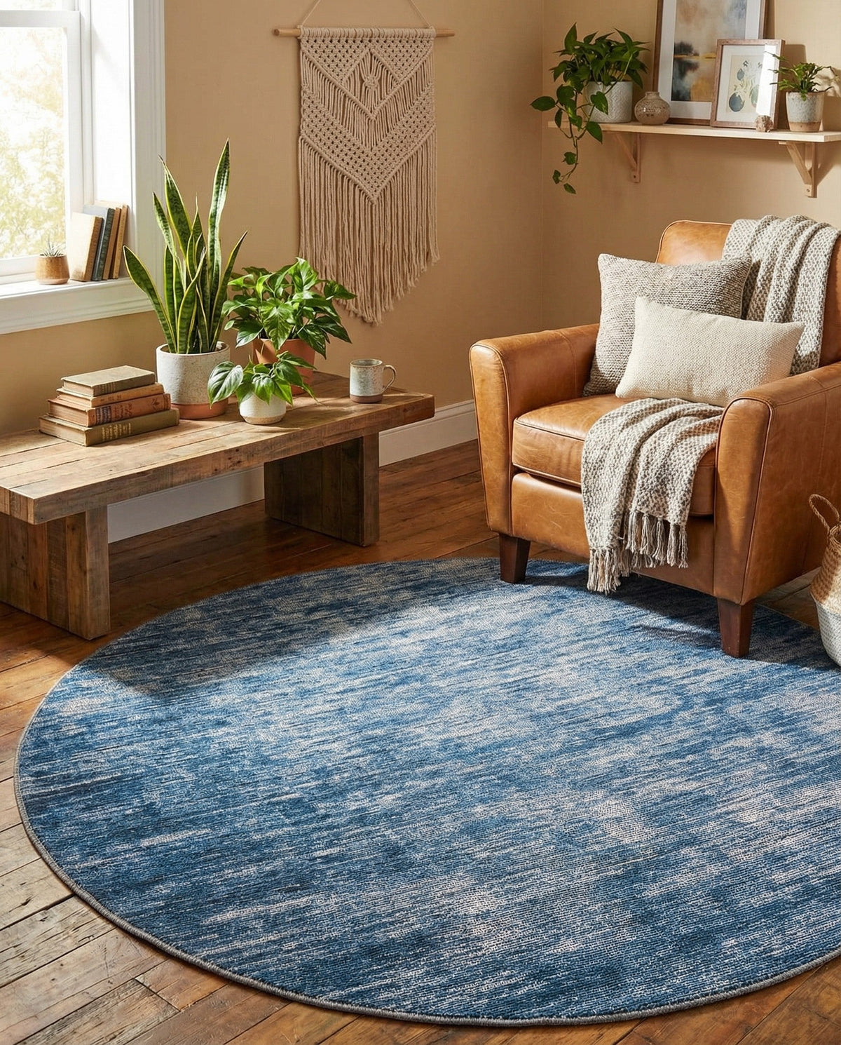 Sahara Essence Collection Area Rug - Oasis (Blue) Round Blue  lifestyle 80