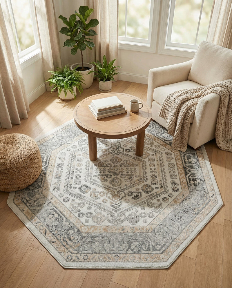 Adriana Terrace Collection Area Rug - Capri (Ivory) Octagon Ivory  lifestyle 34