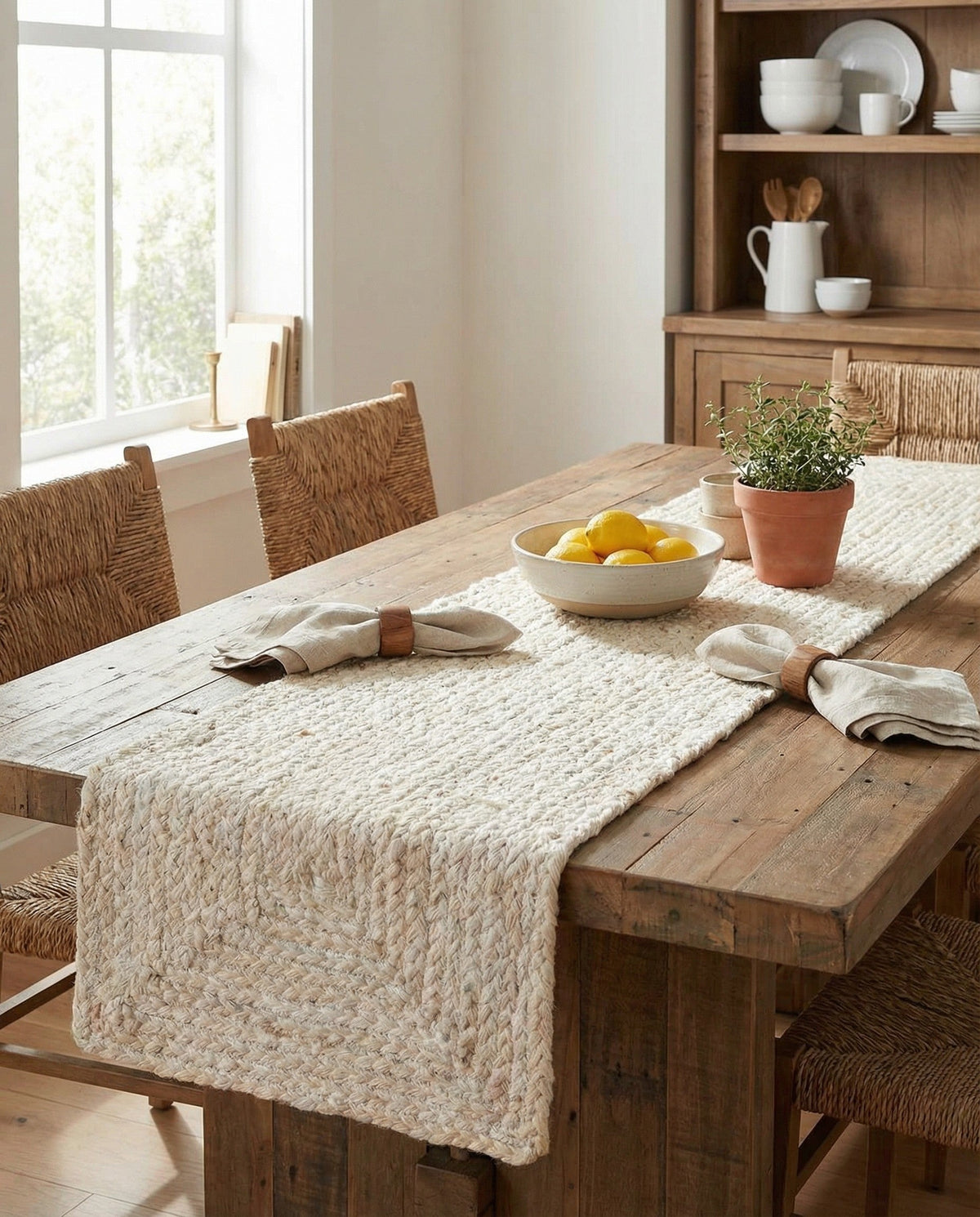 Woven Seaside Jute Collection Area Rug - Savannah (White) Table Runner White  lifestyle 101