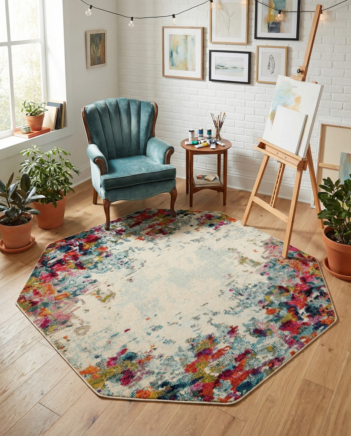 Chromatic Oasis Collection Area Rug -  Blush Octagon Multi  lifestyle 87
