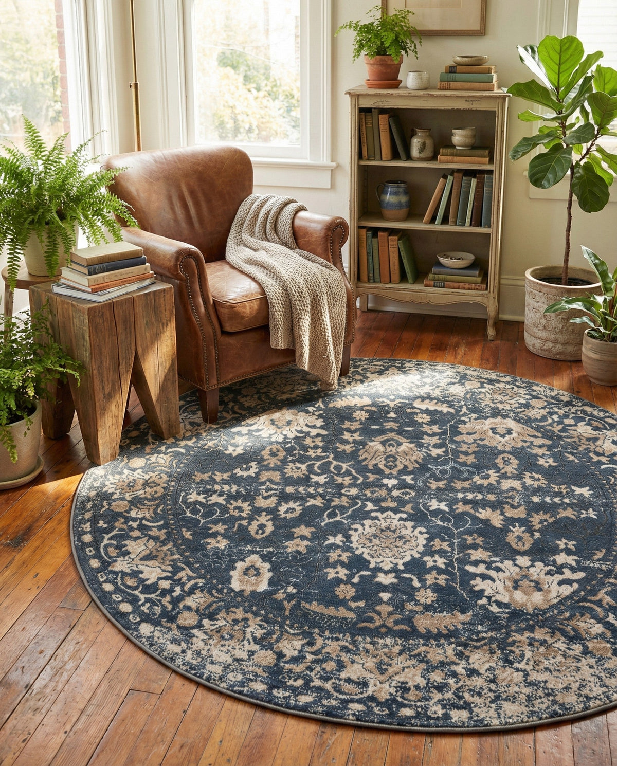 Cascade Range Collection Area Rug -  Shasta (Blue) Round Blue  lifestyle 131