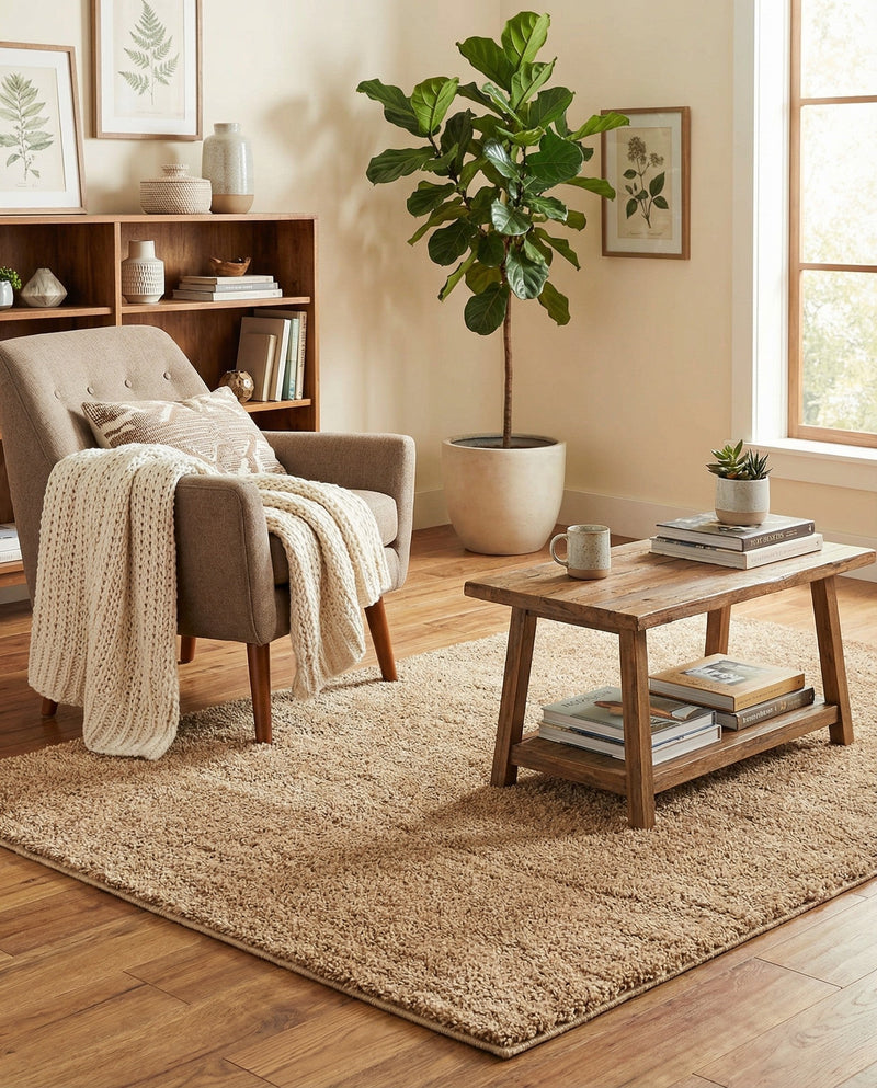Solid Shag Seaside Collection Area Rug - Azure Cove (Light Brown) Rectangle Light Brown  lifestyle 3
