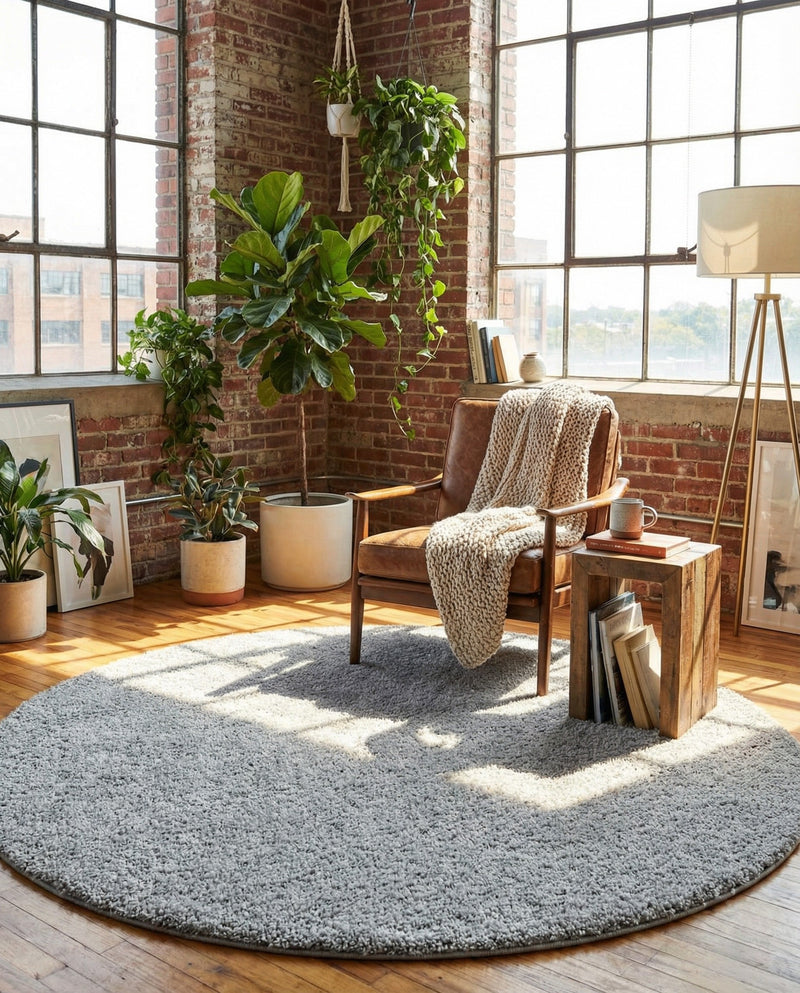 Cozy Comfort Shag Collection Area Rug - Haven (Cloud Gray) Round Cloud Gray  lifestyle 66